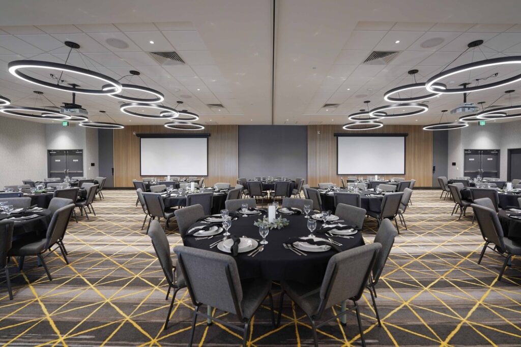 two event spaces combined into one very large space for catered event